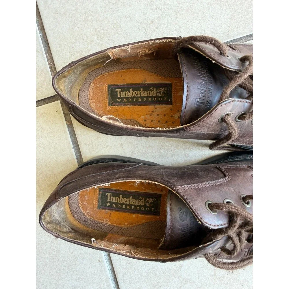 ClaTimberland Men’s Brown Leather Waterproof Oxfords Shoes Split Toe Sole Repair